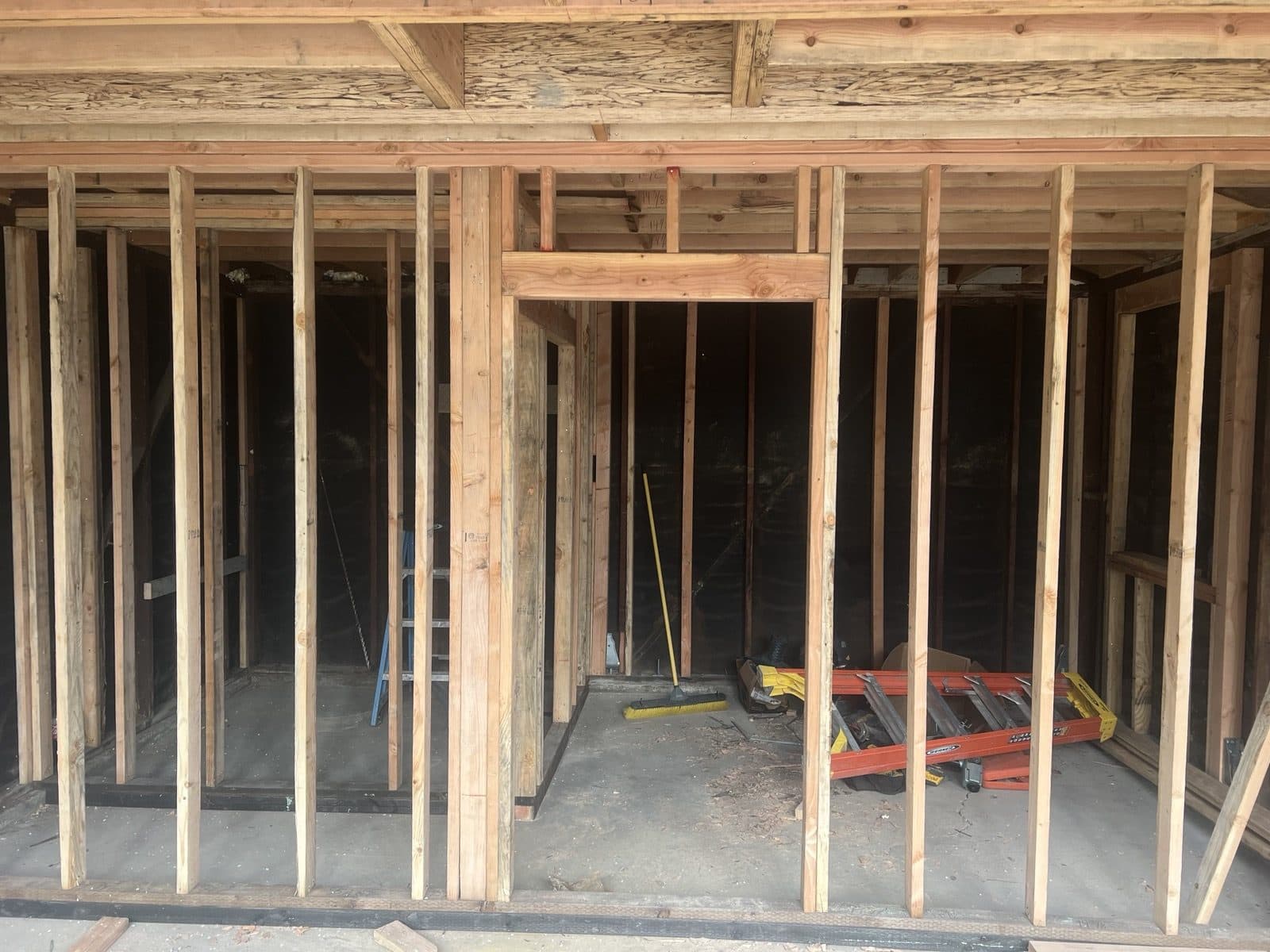 Interior view of the new framing before insulation