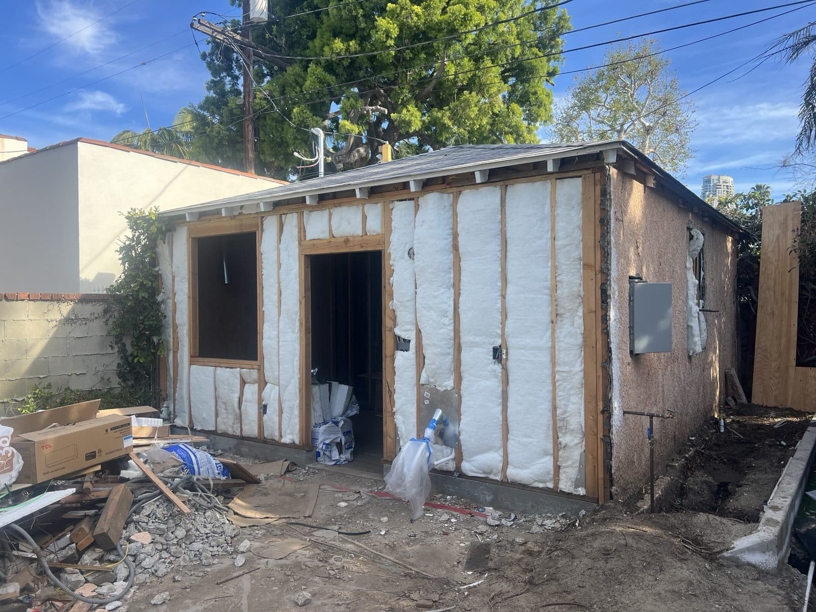 Insulation installed in the exterior walls