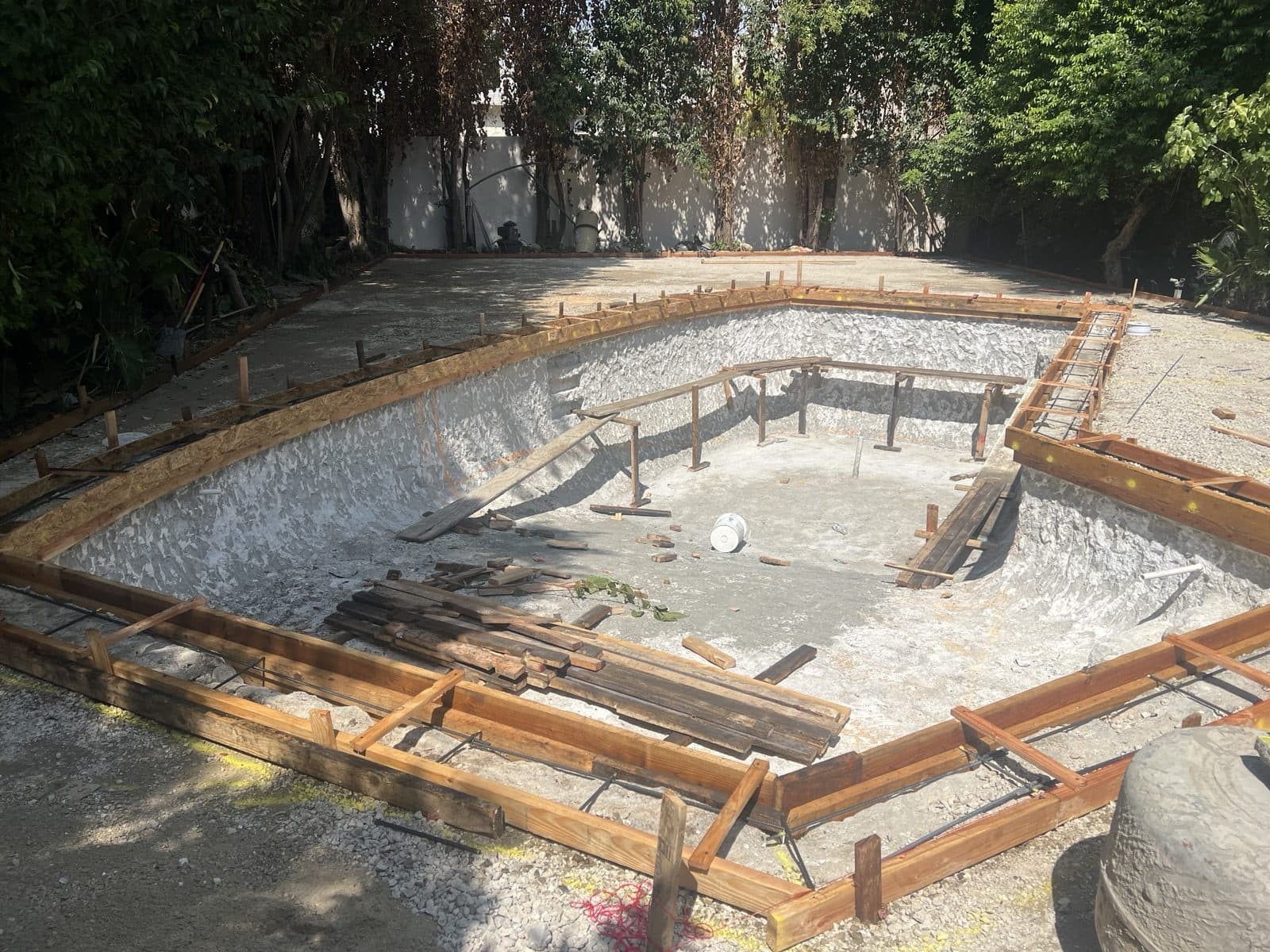 Close view of foundation forms and reinforcement before the pour